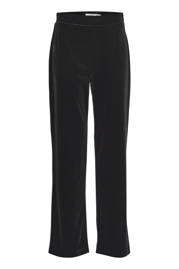 PERLINA Velvet Straight Leg Velvet Trousers in Black