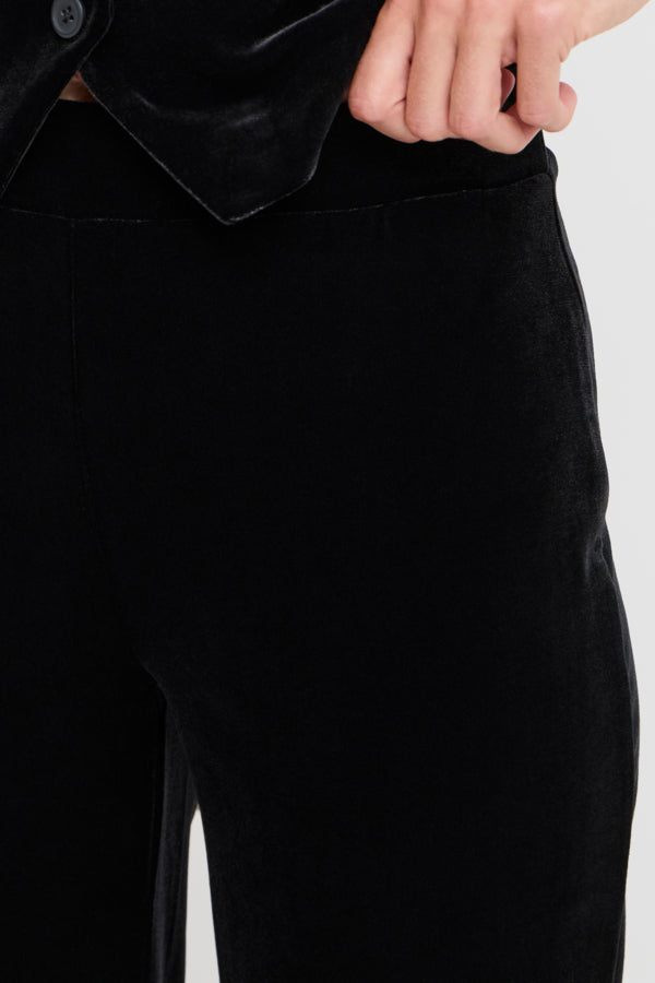 PERLINA Velvet Straight Leg Velvet Trousers in Black
