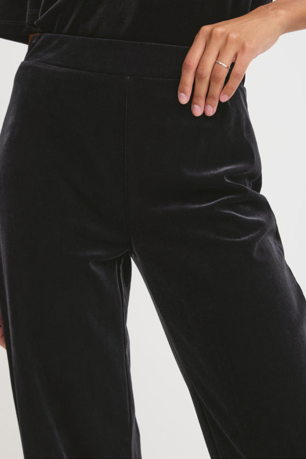 PERLINA Velvet Straight Leg Velvet Trousers in Black