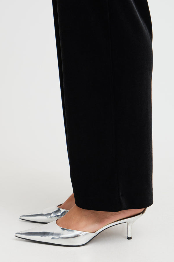 PERLINA Velvet Straight Leg Velvet Trousers in Black