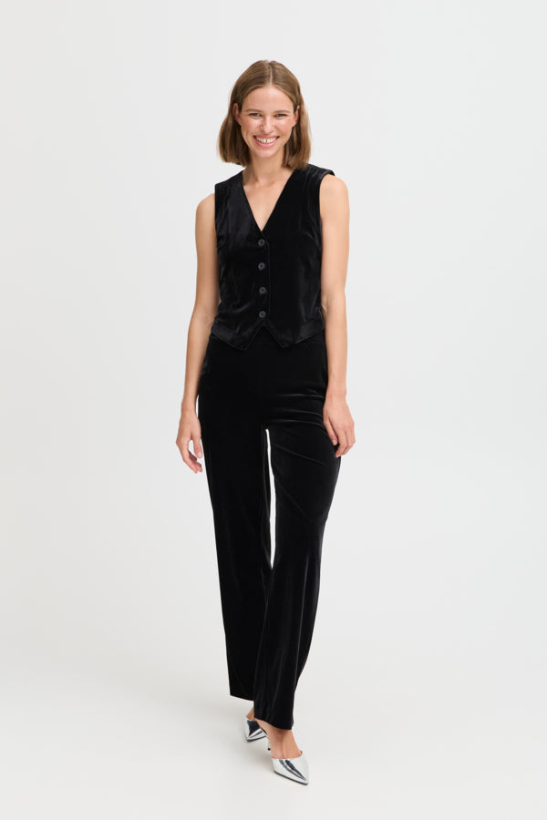 PERLINA Velvet Straight Leg Velvet Trousers in Black