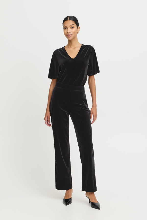 PERLINA Velvet Straight Leg Velvet Trousers in Black