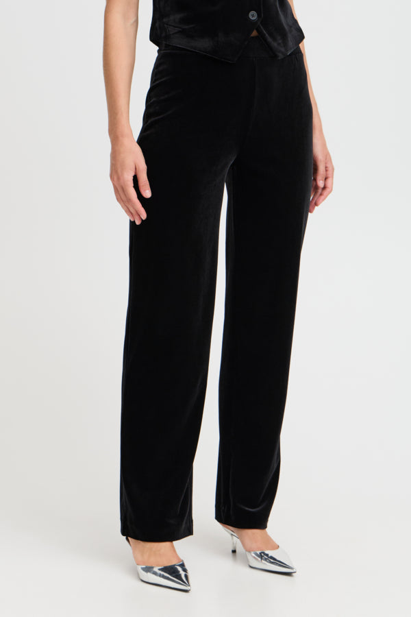 PERLINA Velvet Straight Leg Velvet Trousers in Black