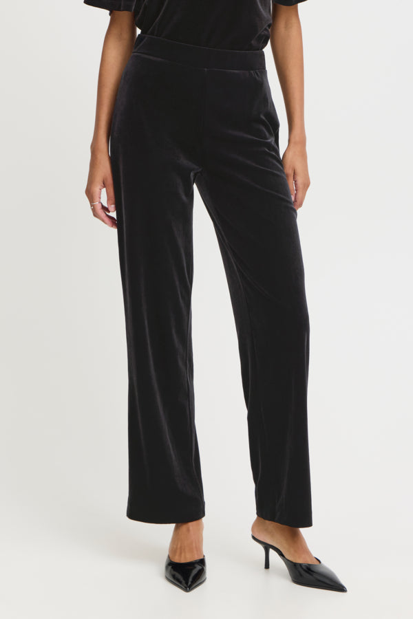 PERLINA Velvet Straight Leg Velvet Trousers in Black