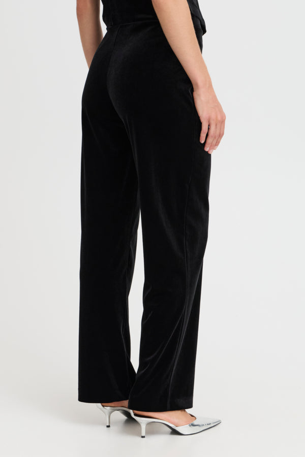 PERLINA Velvet Straight Leg Velvet Trousers in Black