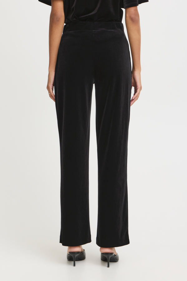 PERLINA Velvet Straight Leg Velvet Trousers in Black