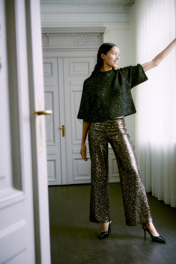 PAMMA Sequin Bronze Wide Leg Trousers