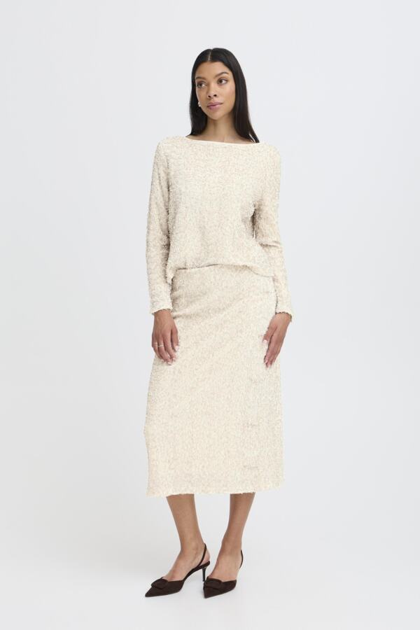 PARY Cream Sequin Midi Skirt