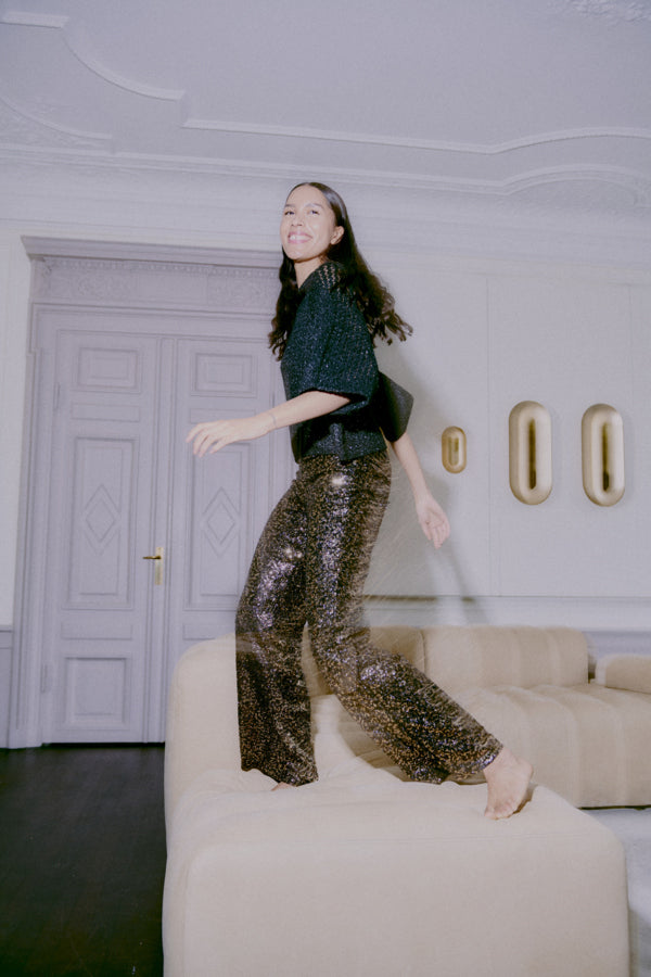 PAMMA Sequin Bronze Wide Leg Trousers