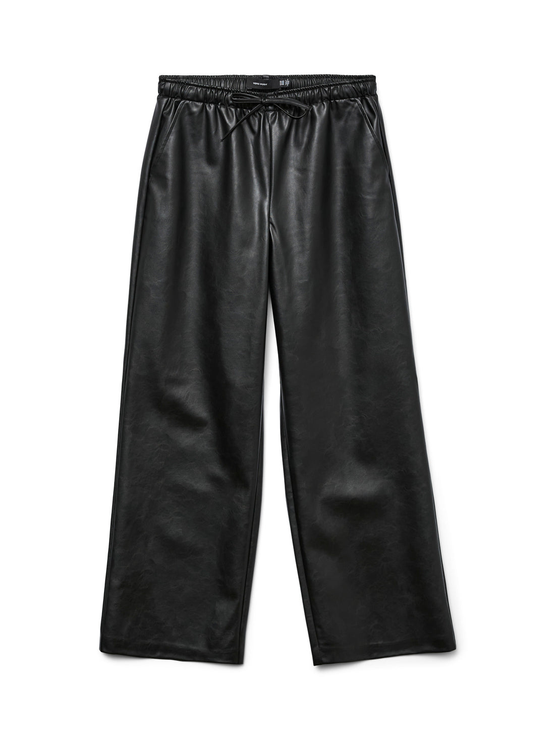 KANANDA Drawstring Faux Leather Trousers in Black