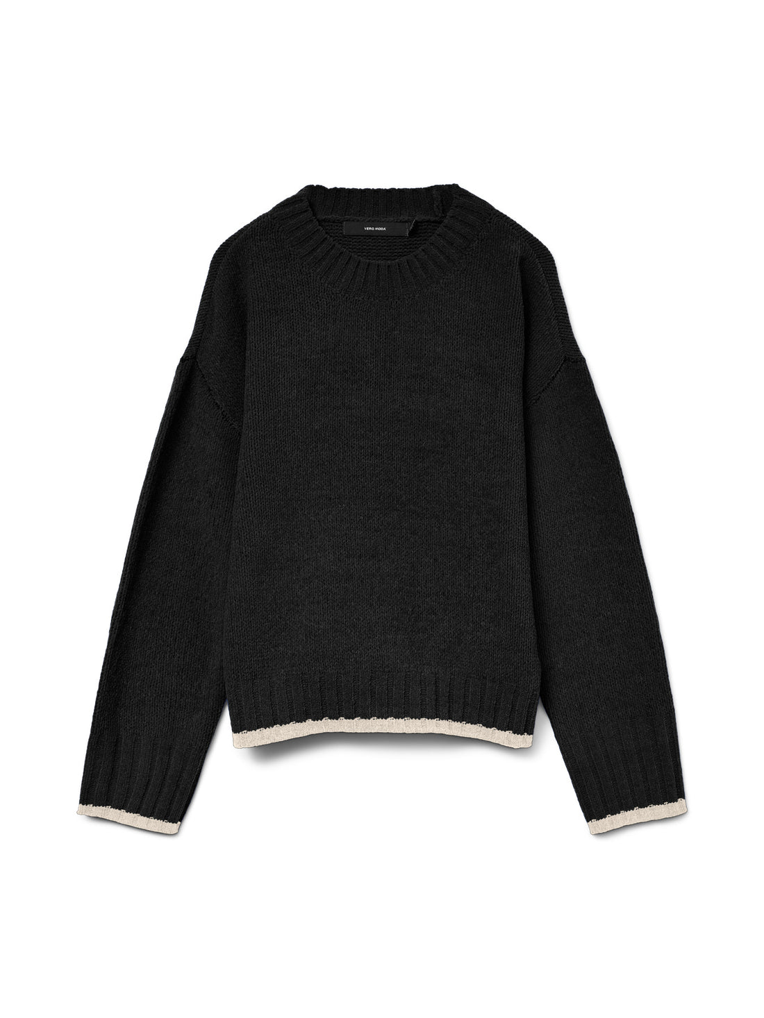 SHADOW Black Jumper with White Band Hem