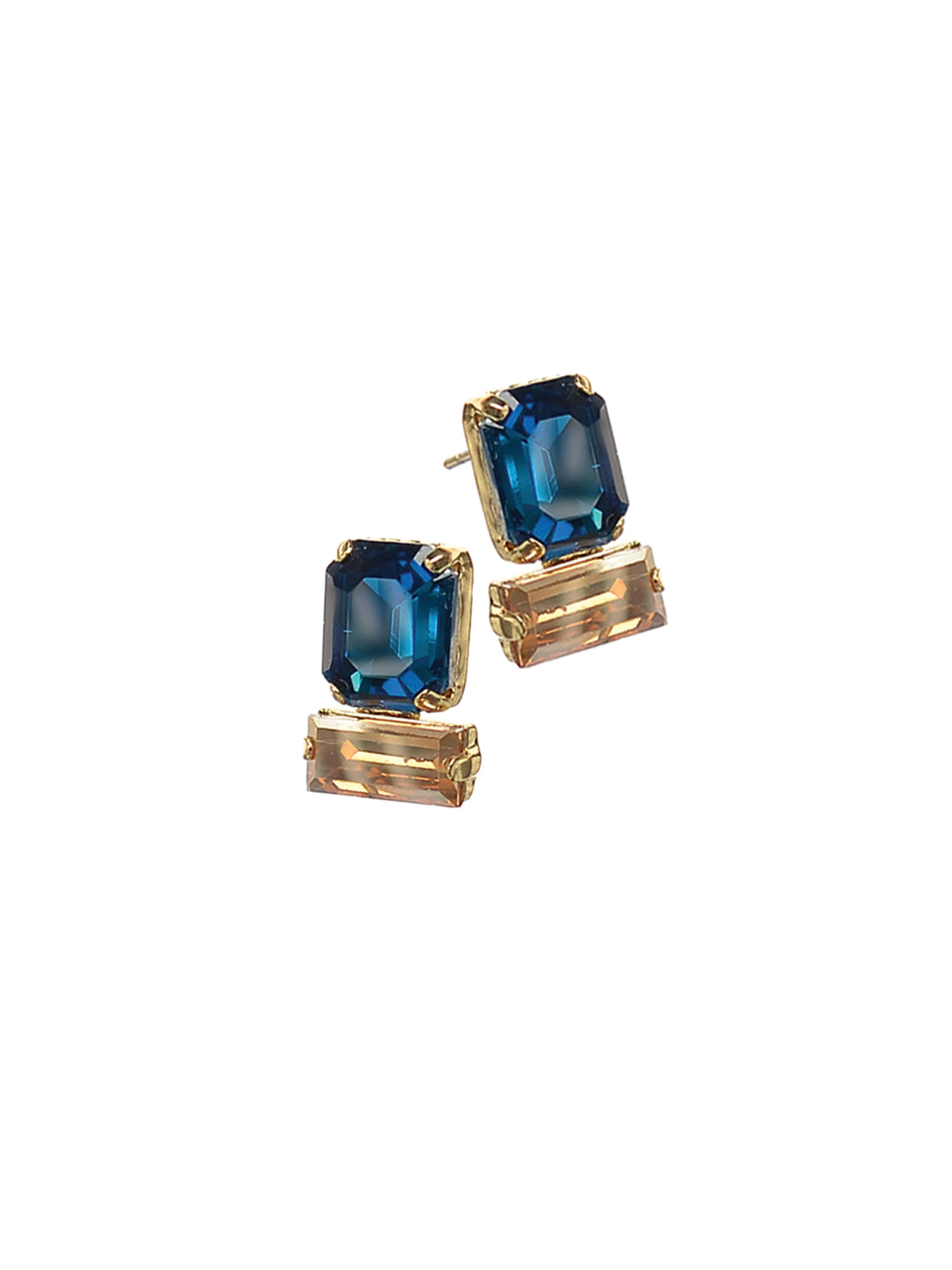 Stepping Out Double Stud Earrings in Teal & Gold