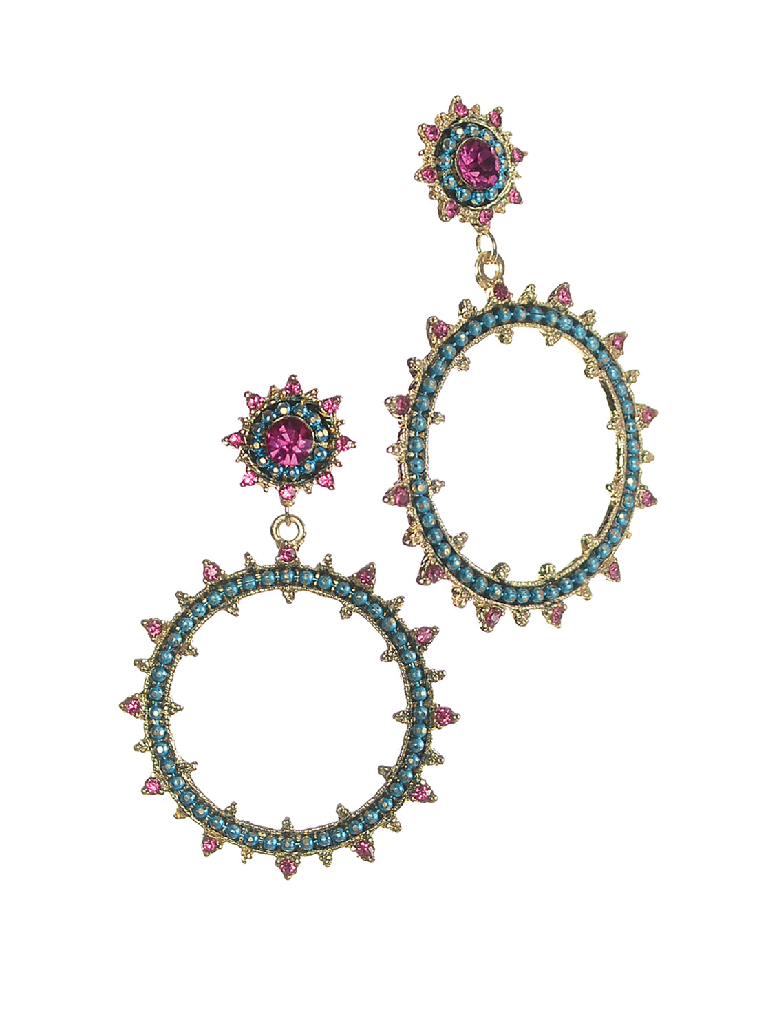 Mermaids Wheel Drop Earrings in Gold and Multi - HU117