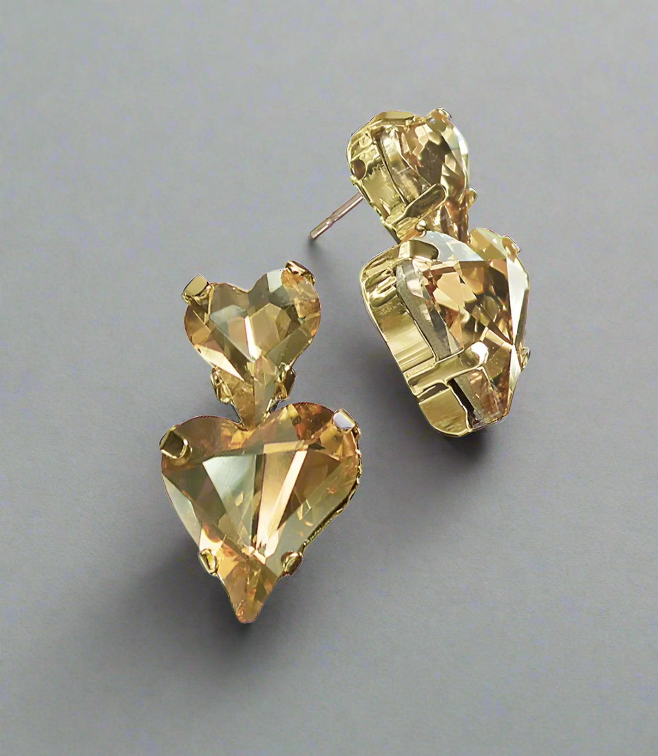 Heart to Heart Gold Crystal Earrings - HU167