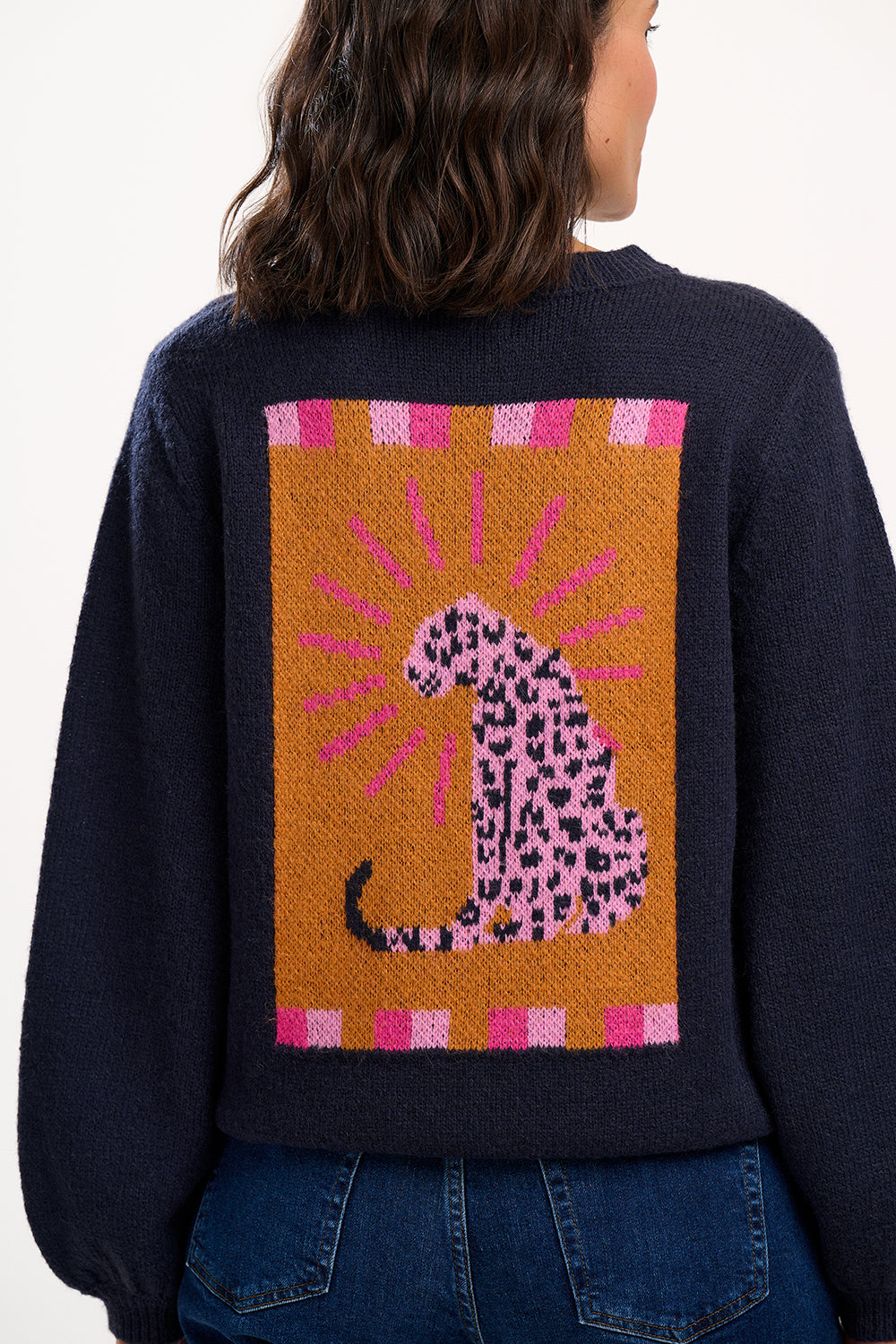ESSIE Navy Jumper with Pink Leopard Rays