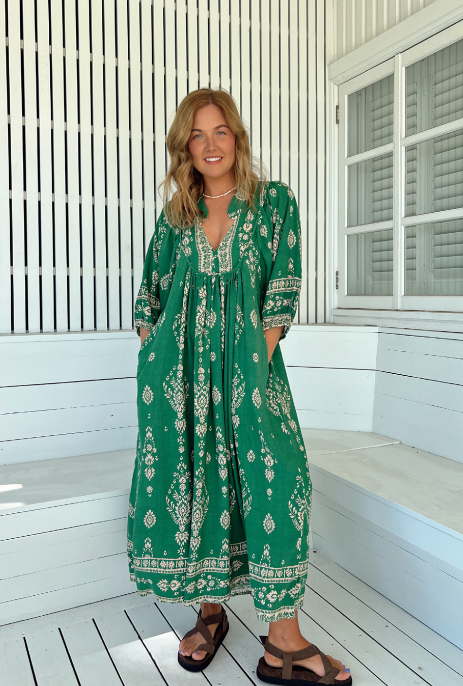 BOHEME Midi Dress in Green Kiva Print