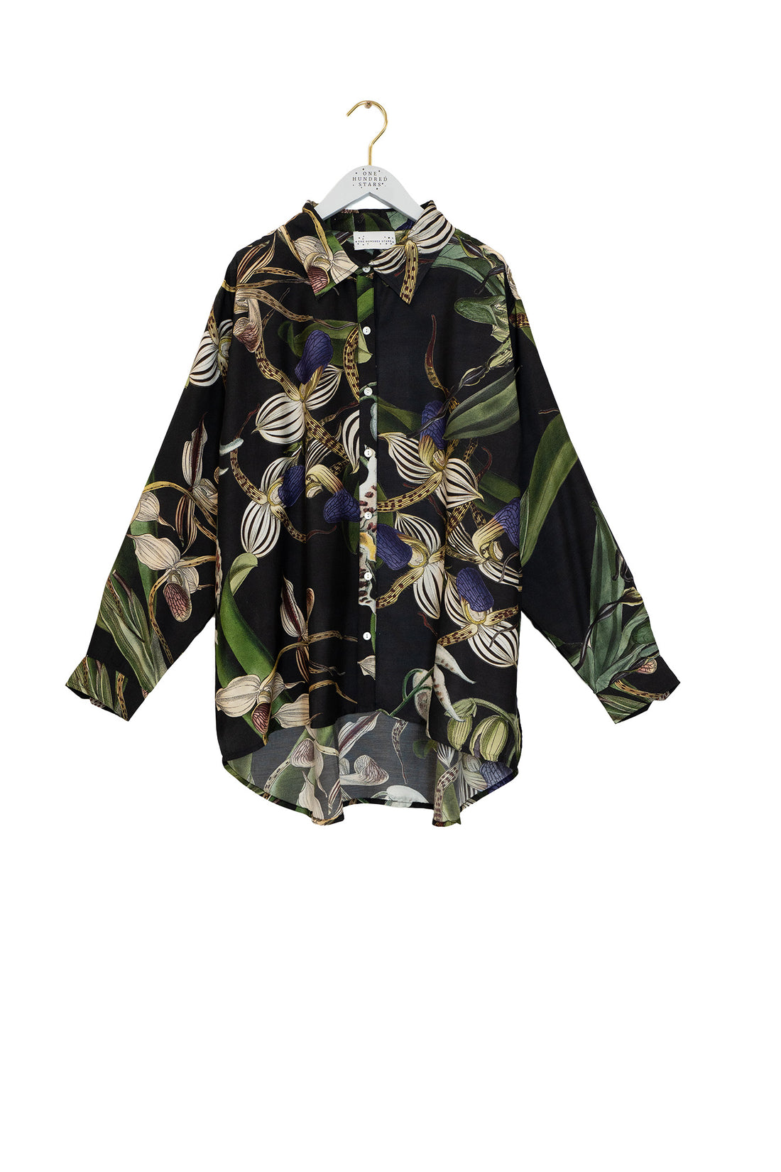 One Hundred Stars Oversized Shirt in Black Orchid Print - OVSORCBLK