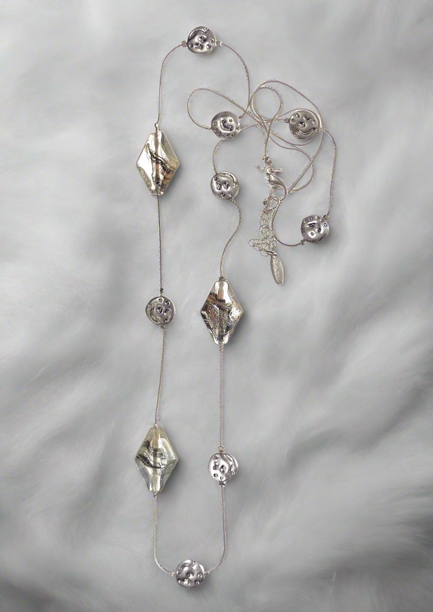 Harlequin Snake Chain Long Necklace in Worn Silver - SC312