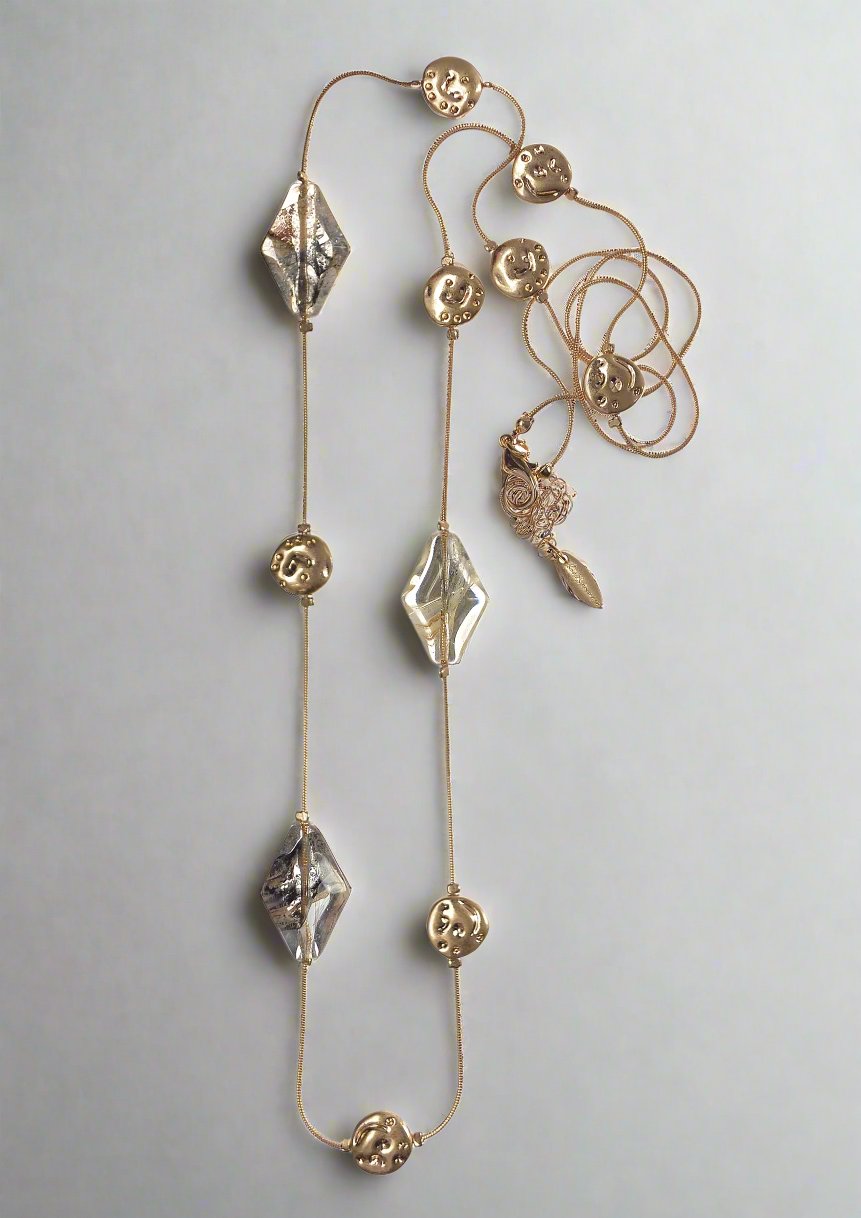 Harlequin Snake Chain Long Necklace in Worn Gold - SC313