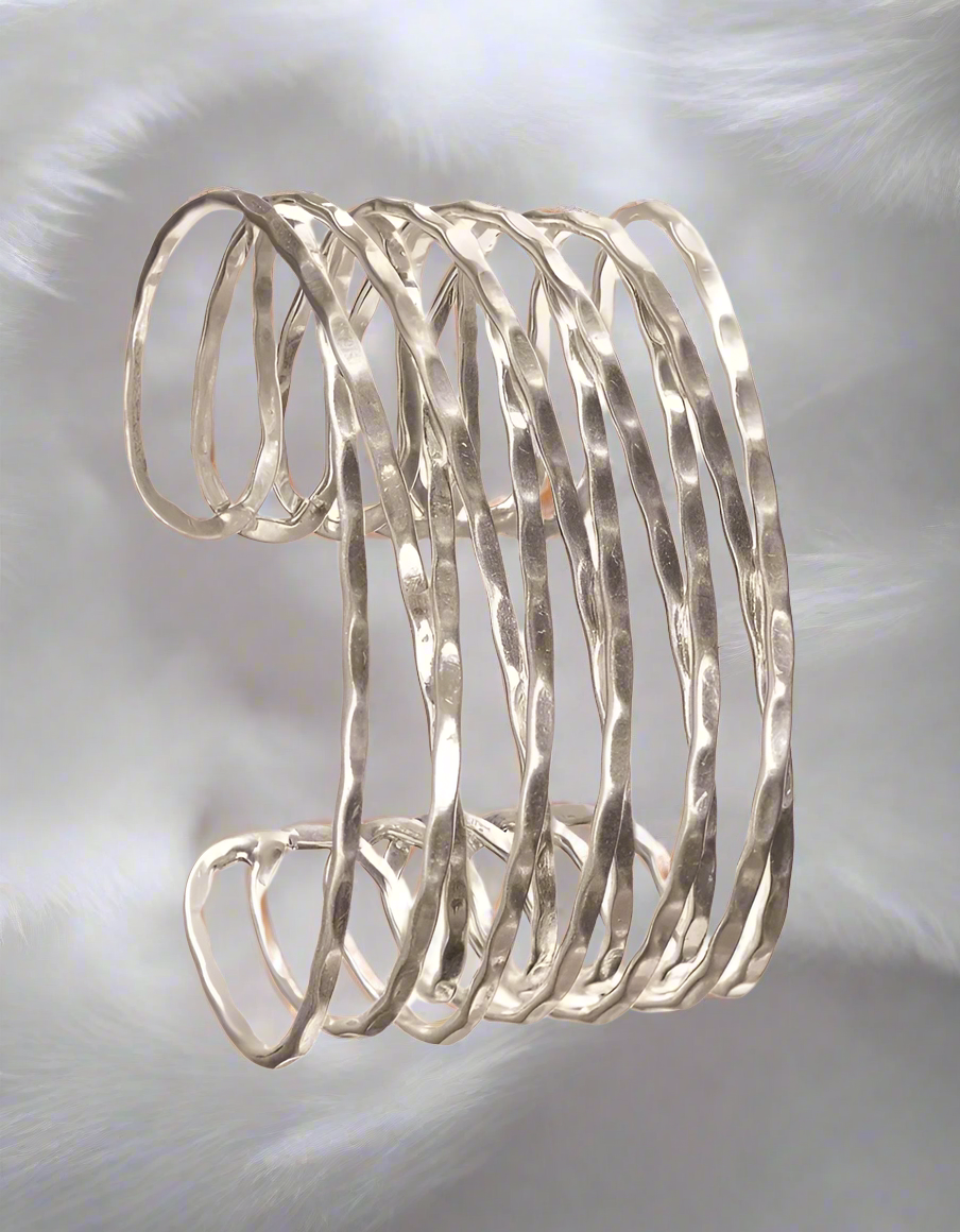 Ripple Bangle Cuff Bracelet in Worn Silver - SJ158
