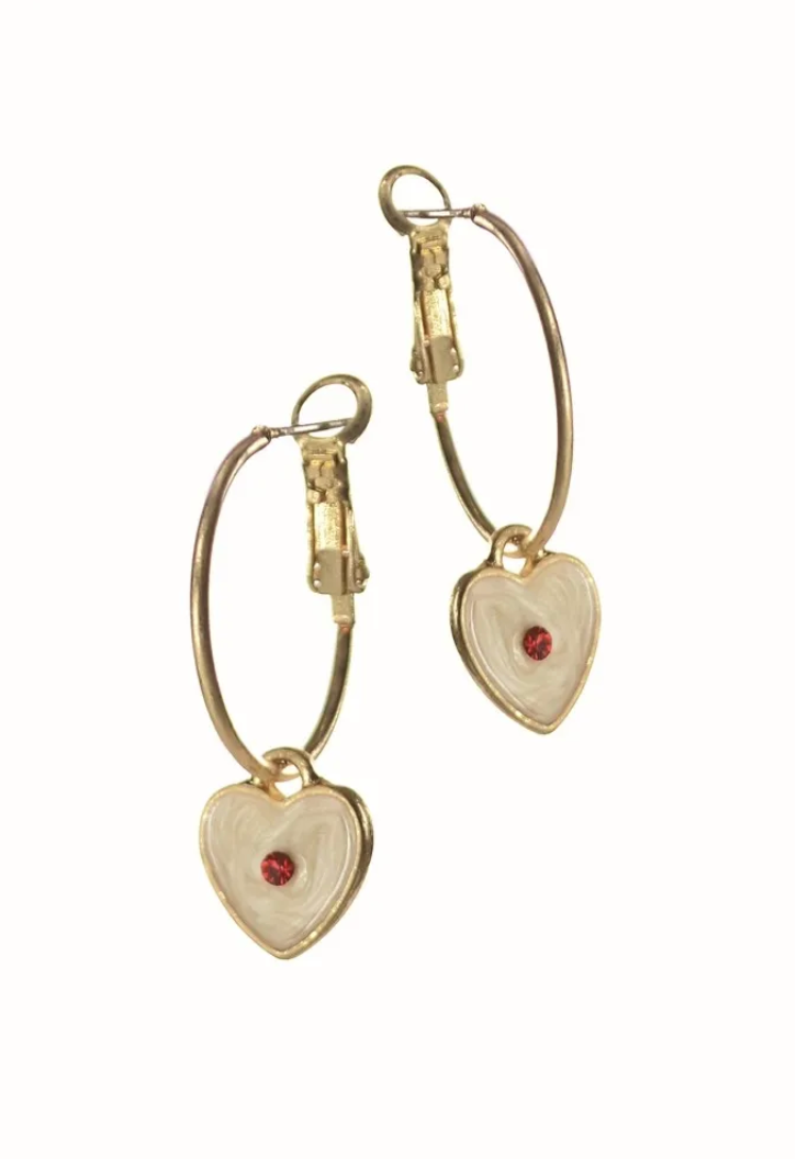 Dinky Heart Enamel Hoop Drop Earrings - LG008
