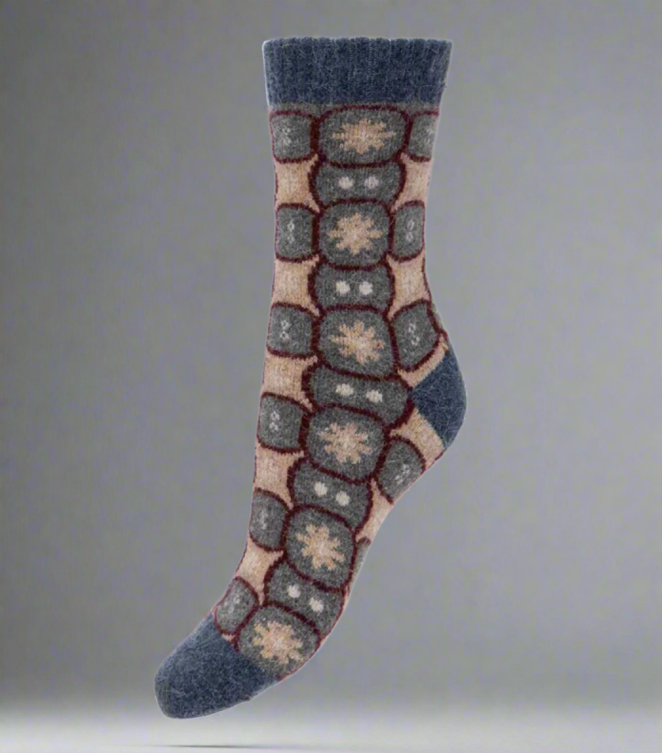 Wool Blend Socks in 70s Geometric Print - WS473