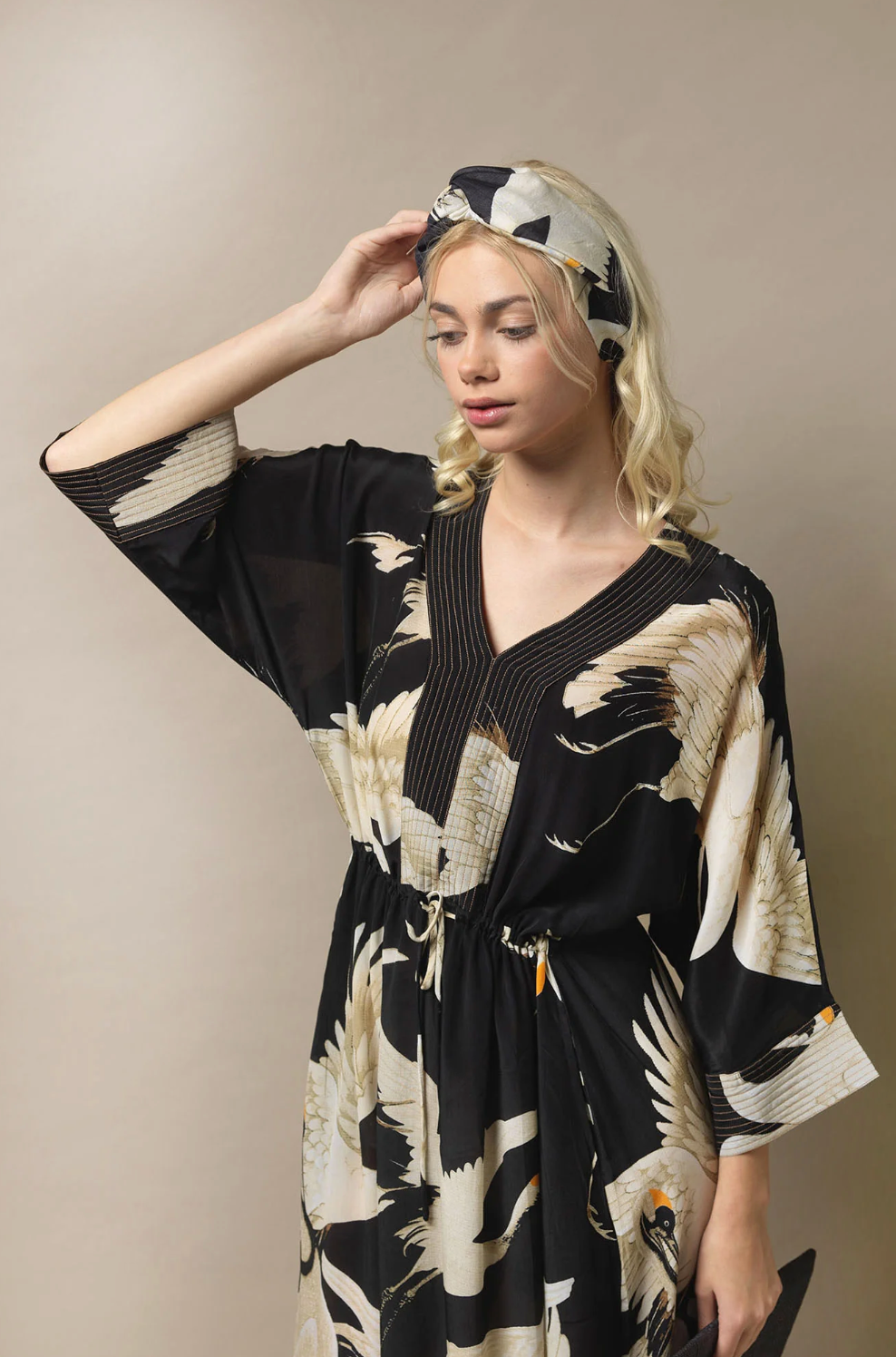 One Hundred Stars Black Stork Print Headband - HBASTOBLK