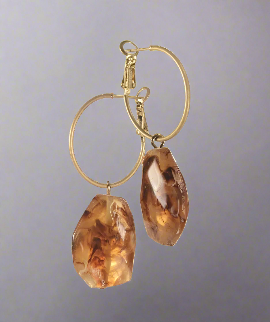 Facetted Acrylic Bead on Hook Earrings in Amber - PA476