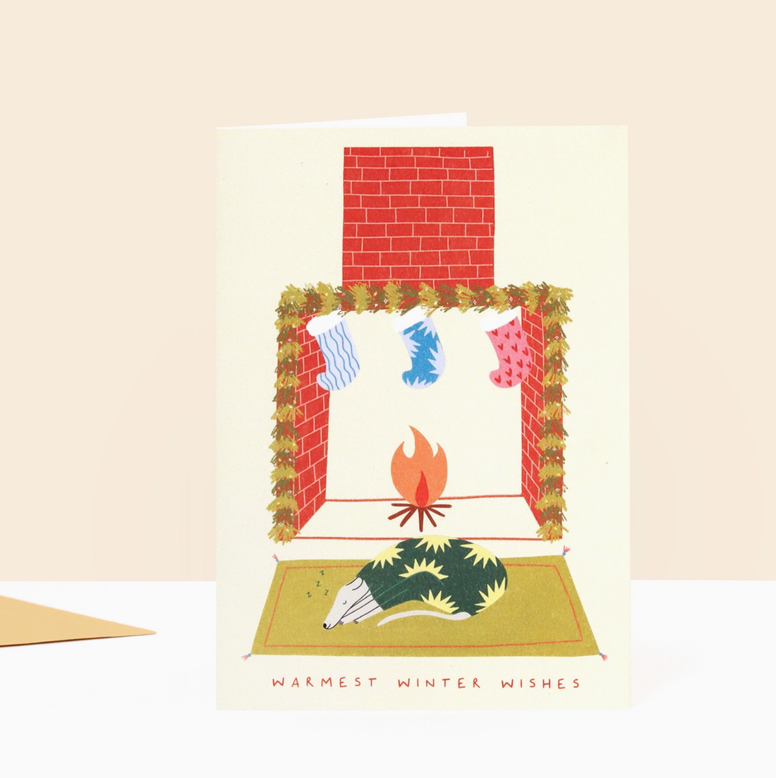 Warmest Winter Wishes Greyhound Dog Festive Card by Little Black Cat