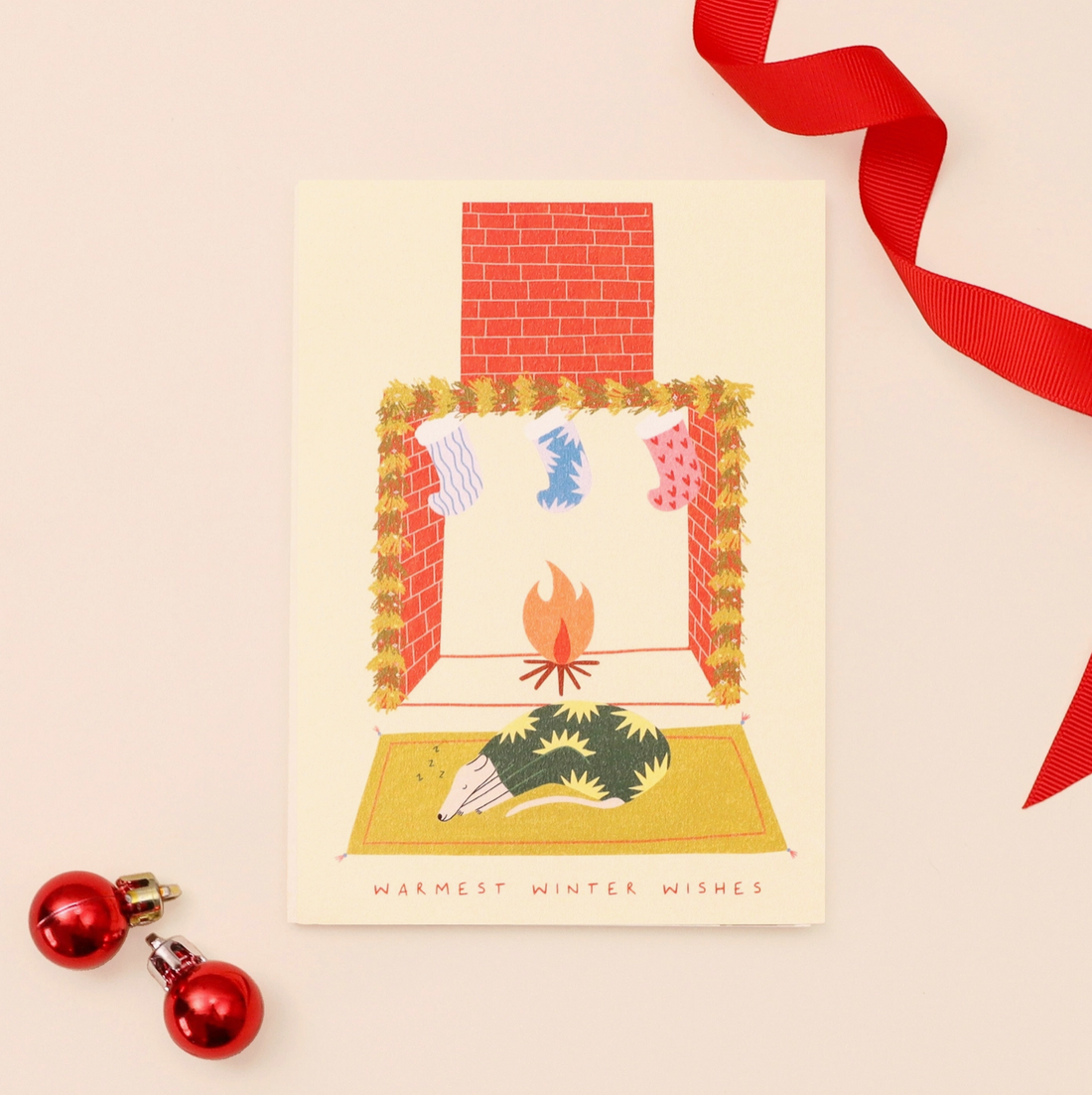 Warmest Winter Wishes Greyhound Dog Festive Card by Little Black Cat