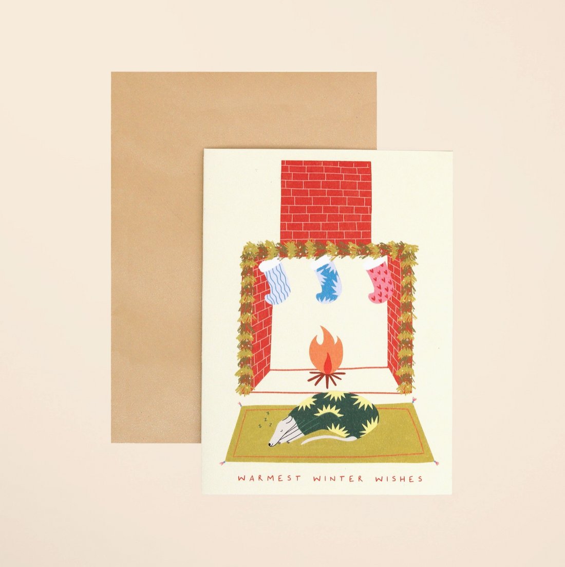 Warmest Winter Wishes Greyhound Dog Festive Card by Little Black Cat
