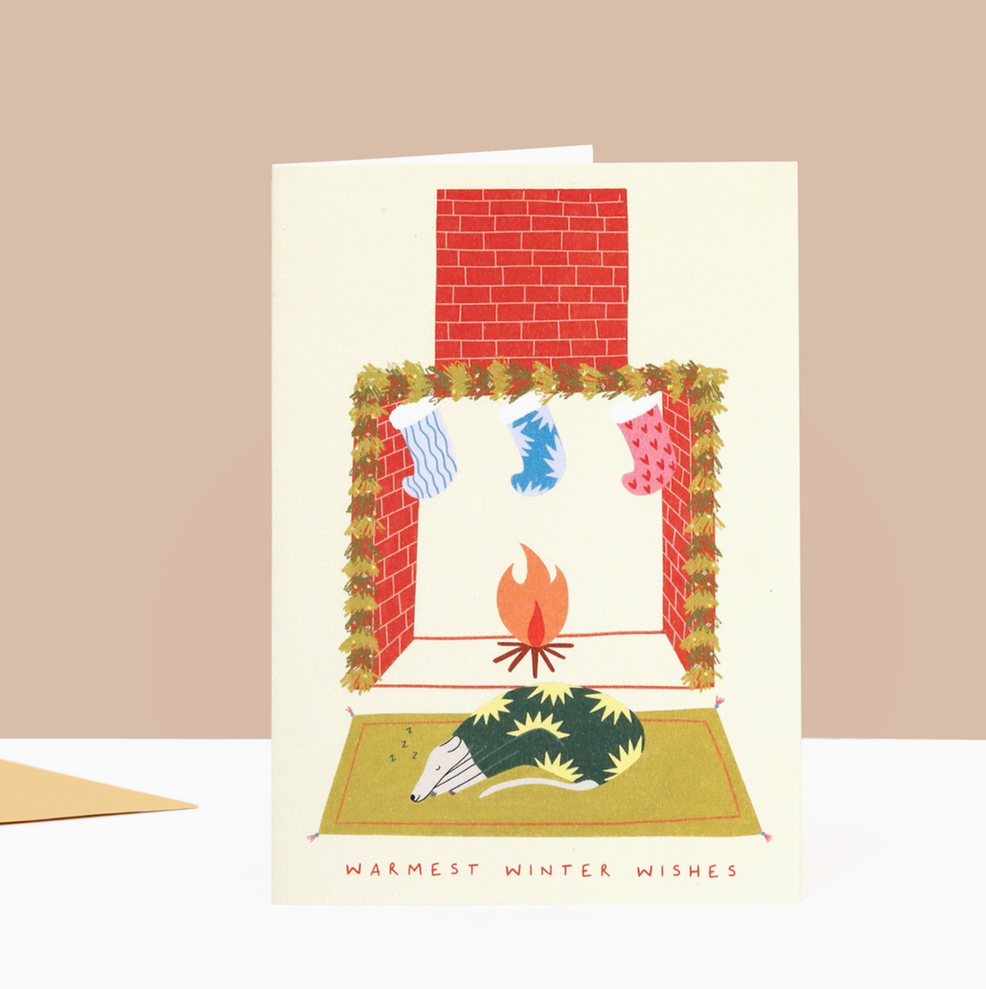 Warmest Winter Wishes Greyhound Dog Festive Card by Little Black Cat