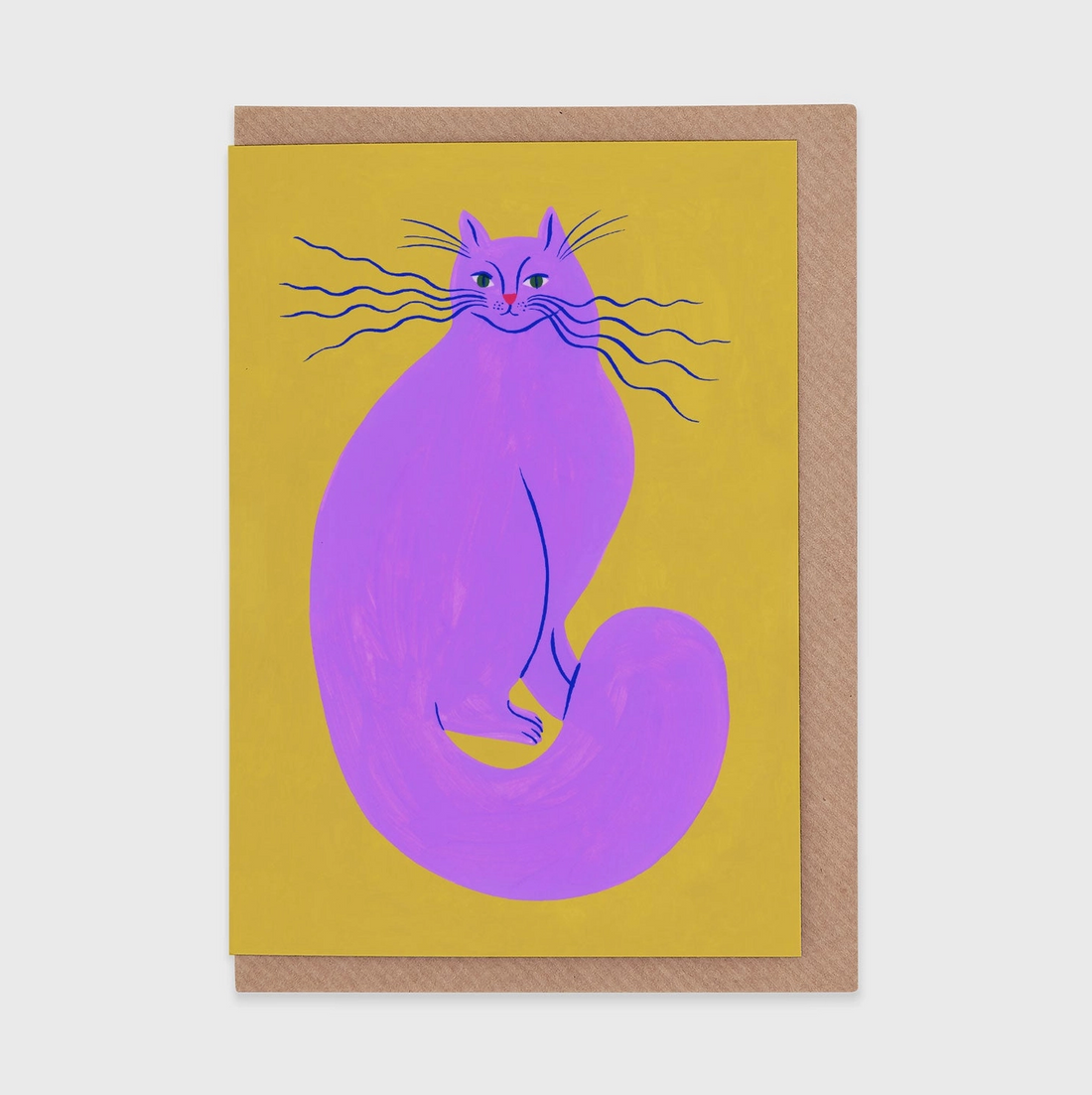 Electric Whiskers Purple Cat Greetings Card