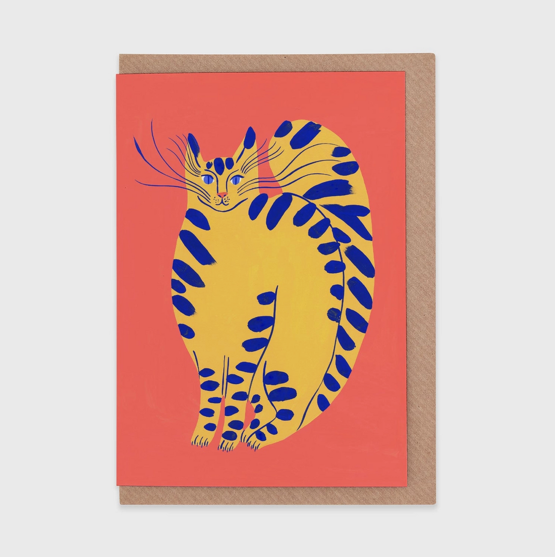 Yellow Stripe Cat Greetings Card