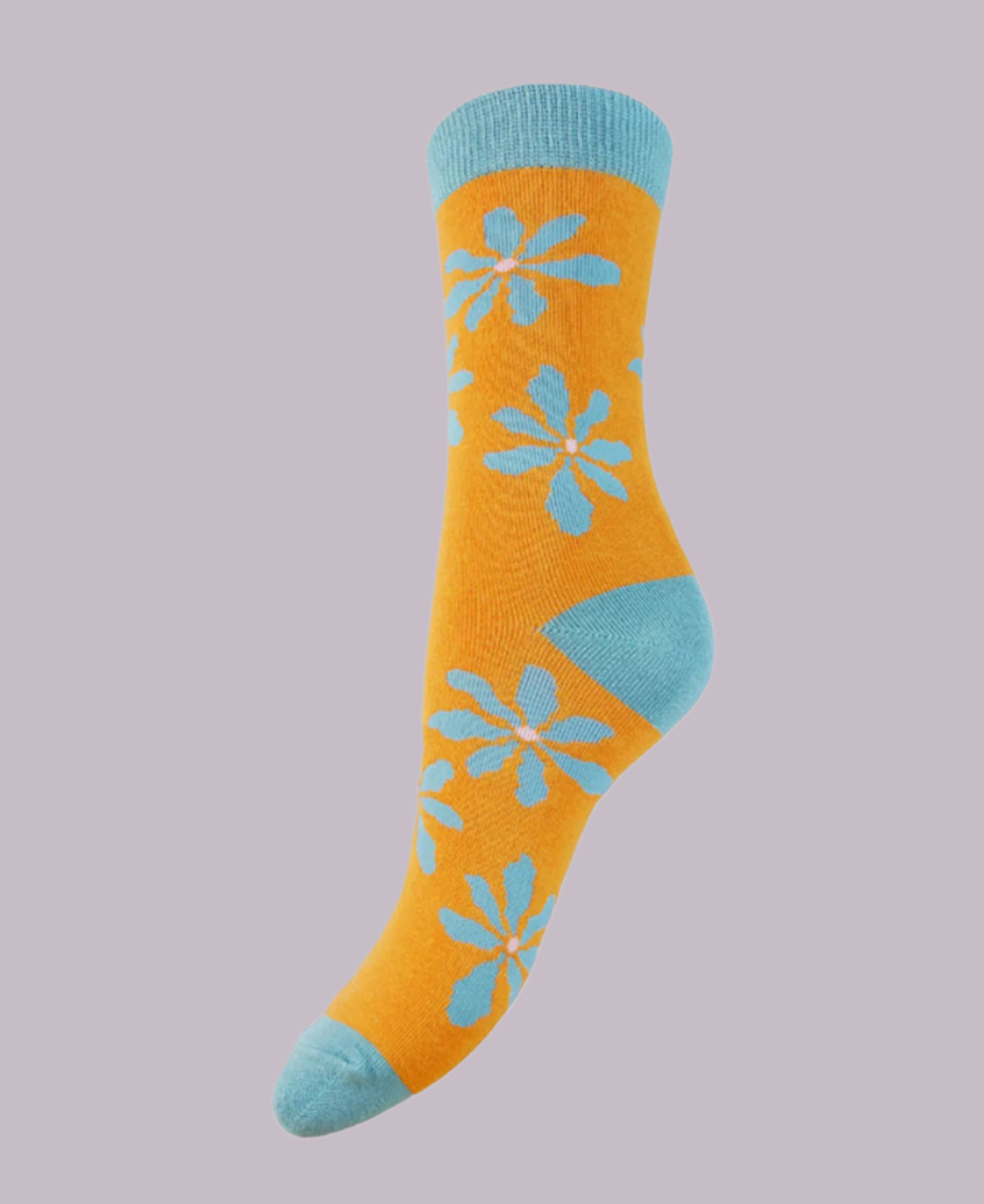 Bamboo Blend Socks in Bright Yellow and Blue Flower Print- BS255