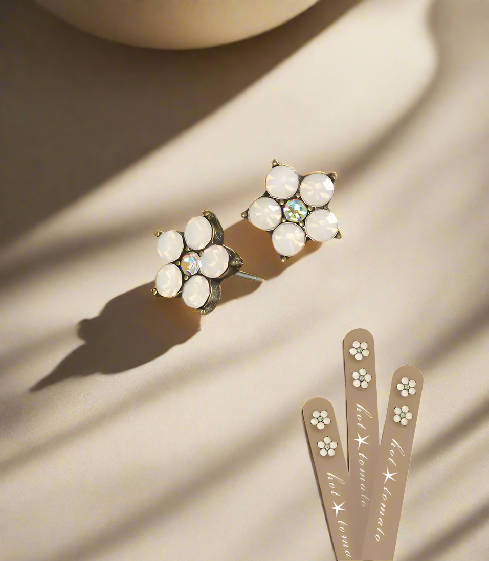 Five Petal Opal Flower Crystal Studs - LG088