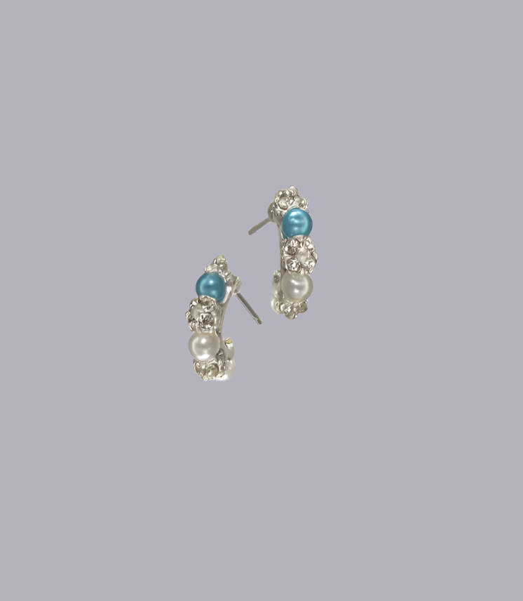 Delicate Demi Hoop In Silver Pear and Blue - LG102