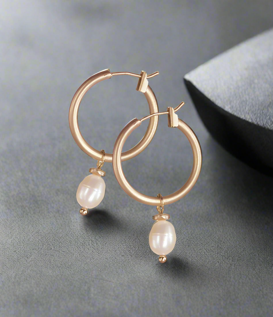 Goldie Locks Hoop Earrings with Captured Pearl Charm - PA468