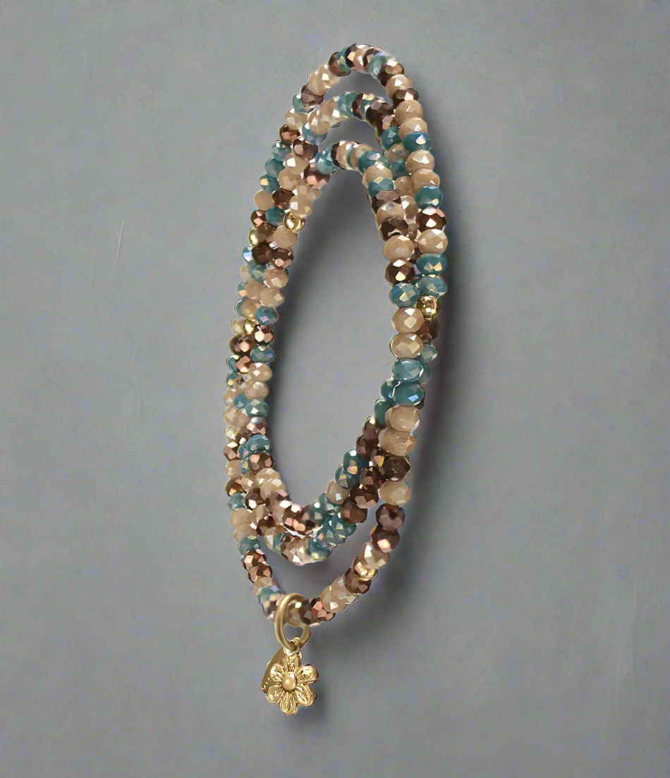 Earth Child Flower Charm Wrap Around Bracelet / Necklace- PA538