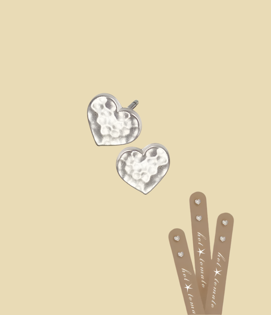 Micro Hammered Heart Studs in Silver - YX184