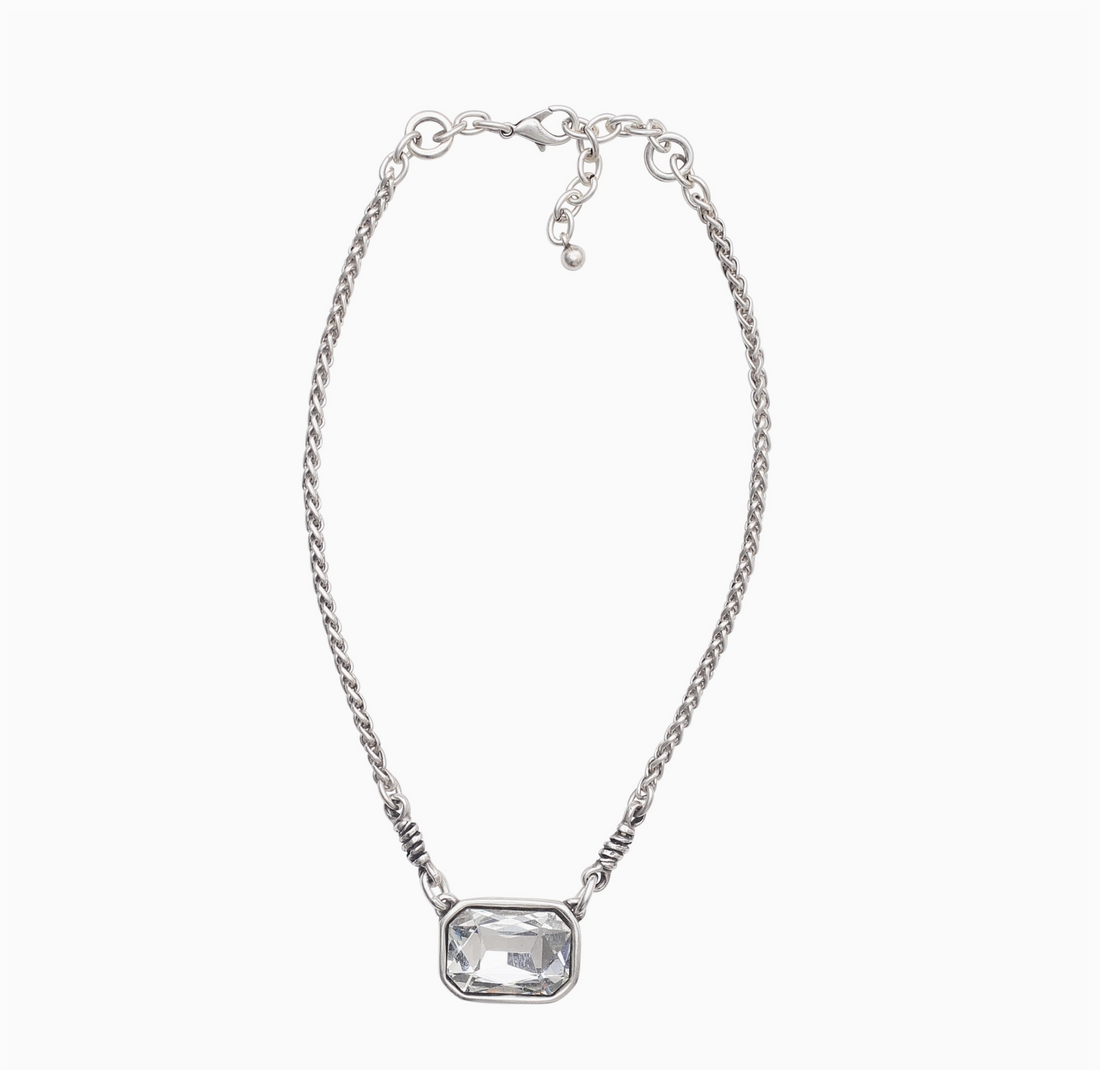SULTAN Rectangle Crystal Short Necklace in Silver