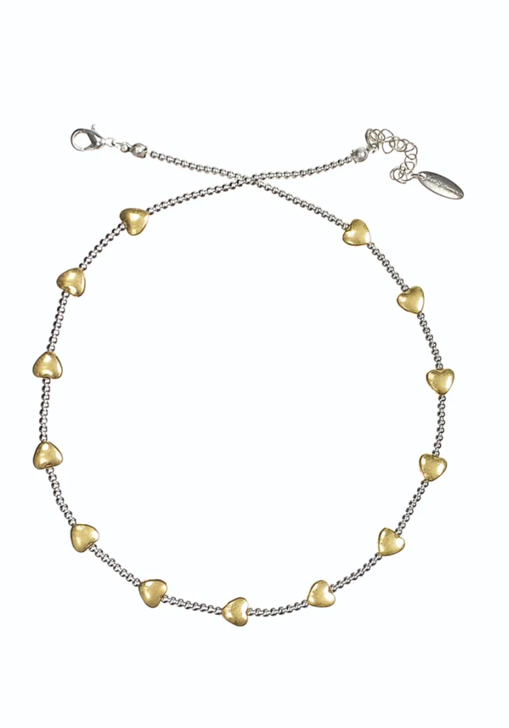 Captured Hearts Short Necklace in Mixed Gold and Silver - SC326