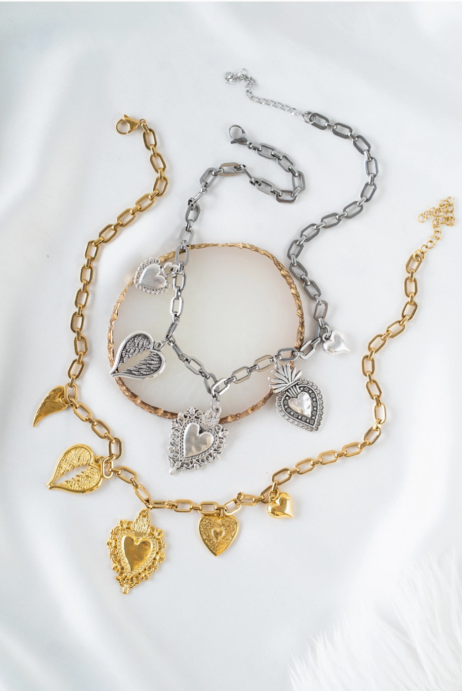 NOUS Gold Sacred Hearts Mix Charm Necklace