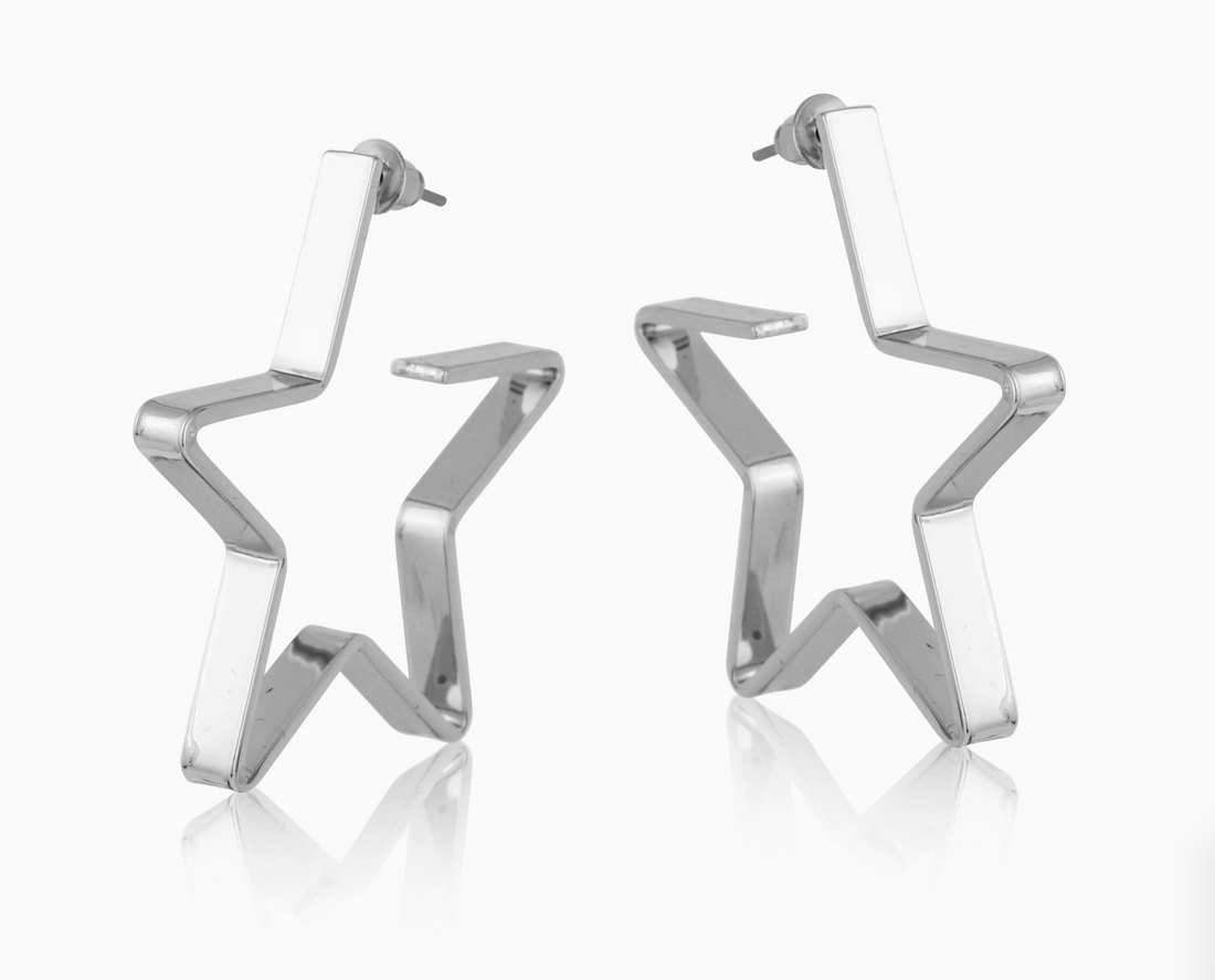 IVY Oversized Star Hoop Earrings in Silver