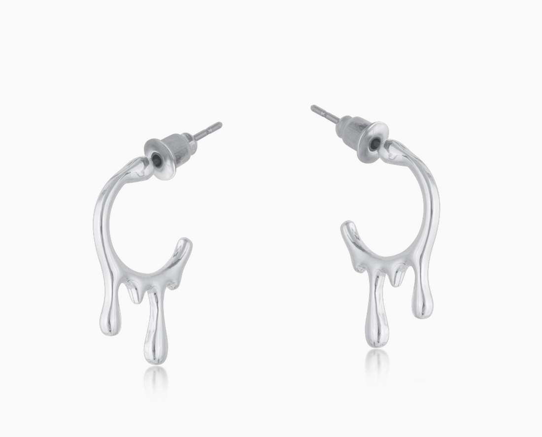 VIENNA Melting Drip Small Hoop Earrings in Silver