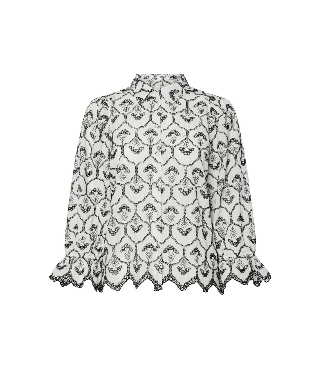MULLA Cropped Sleeve Embroidered Cotton Shirt