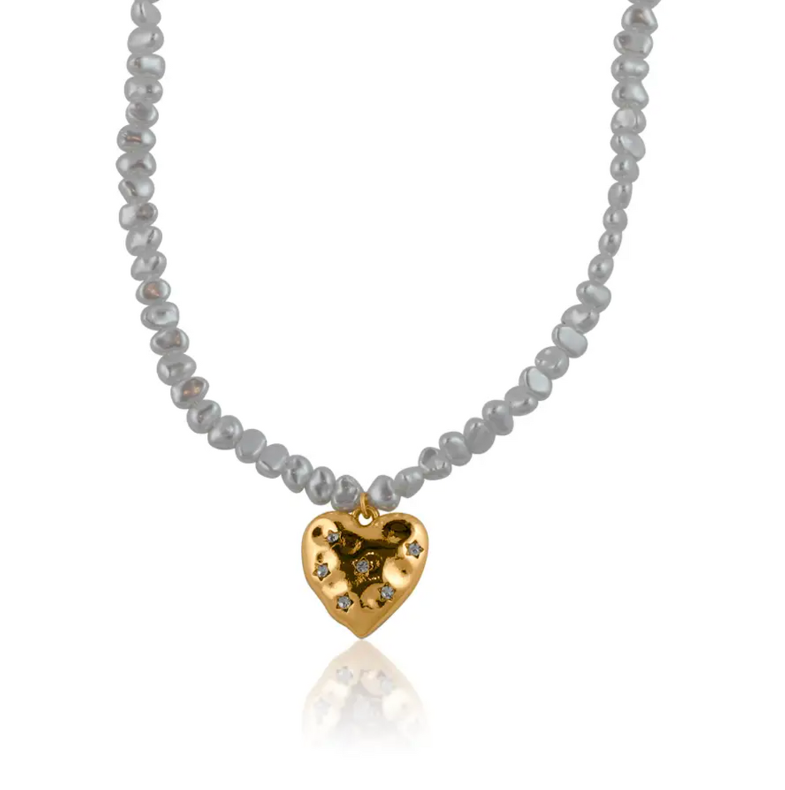 LUBI Pearl Necklace with Heart Crystal Drop Charm