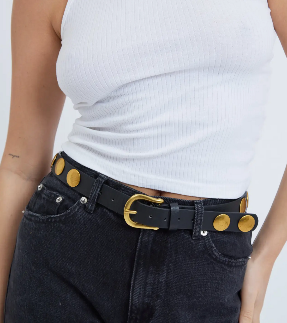 GRETA Gold Studded Belt in Black