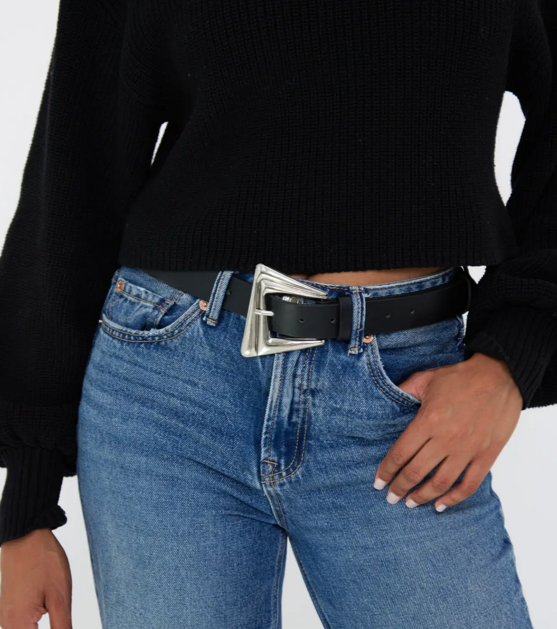 STELLA Silver Buckle Belt in Black