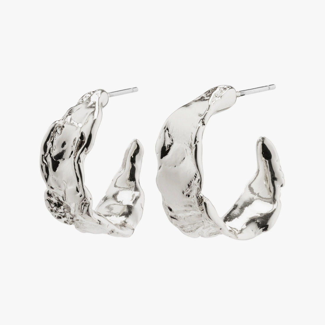 ELARA Organic Semi Chunky Silver Plated Hoop Earrings